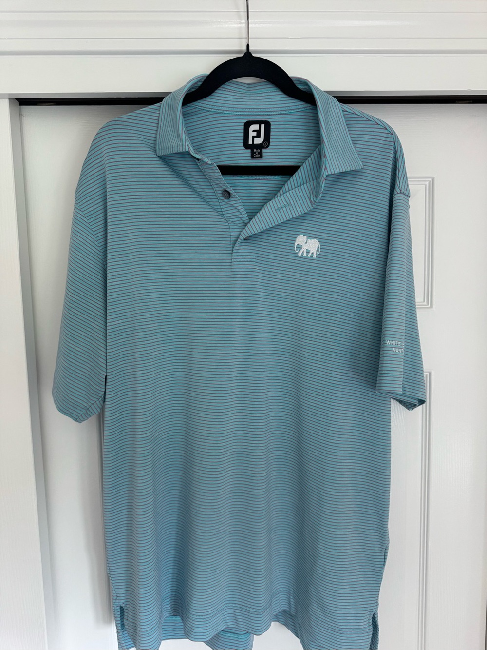 White Elephant Nantucket - FootJoy Men's Light Blue Striped Polo - Size L
